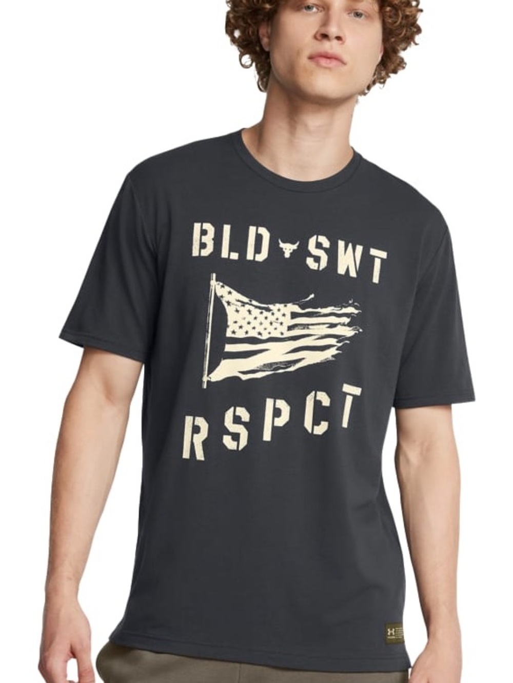 Under Armour Black Short Sleeve Graphic Tee with Cream Flag & RSPCT Print